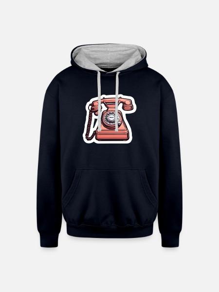 Old retro phone - Unisex Contrast Hoodie - navy/heather gray