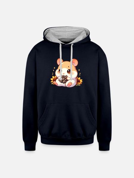 Sunflower Seeds & Hamsters - Unisex Contrast Hoodie - navy/heather gray