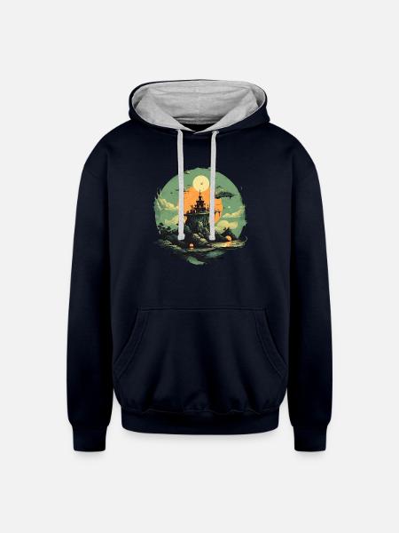 Fantastic Worlds - Unisex Contrast Hoodie - navy/heather gray