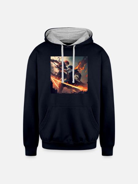anime beautiful picture - Unisex Contrast Hoodie - navy/heather gray