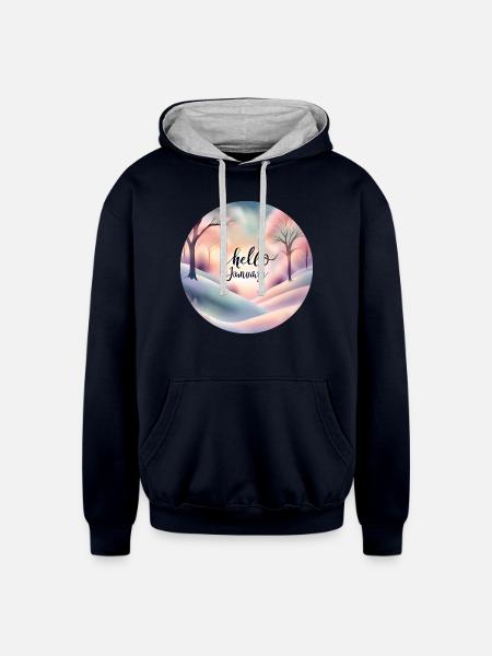 Hello January - Unisex Contrast Hoodie - navy/heather gray