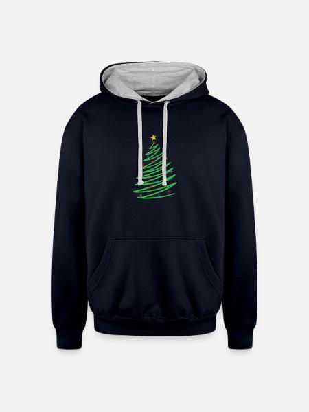 One Line Christmas Xmas - Unisex Contrast Hoodie - navy/heather gray