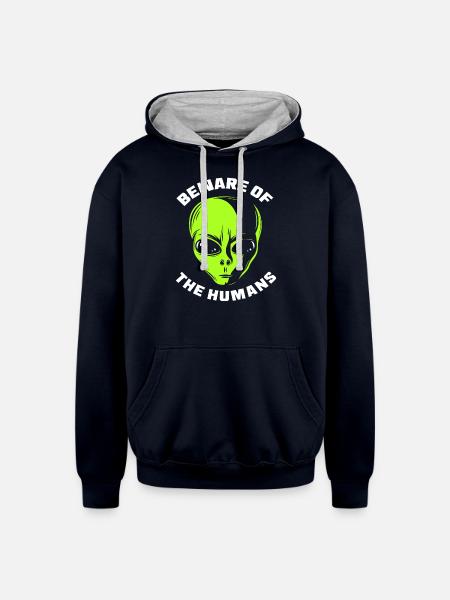 Alien Face - Unisex Contrast Hoodie - navy/heather gray