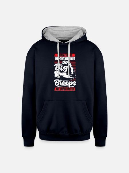 Funny Bodybuilding Biceps Fitness Bodybuilder Gift - Unisex Contrast Hoodie - navy/heather gray