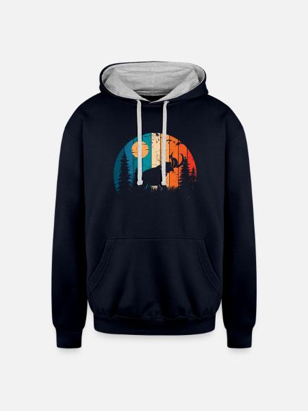 Retro Prehistoric Animal Mammoth - Unisex Contrast Hoodie - navy/heather gray
