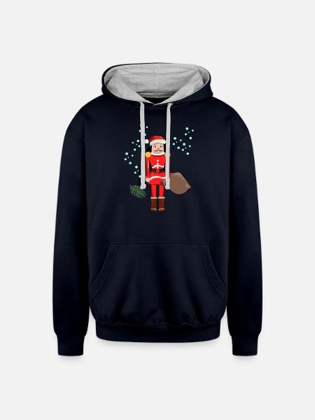 Santa Nutcracker Christmas - Unisex Contrast Hoodie - navy/heather gray