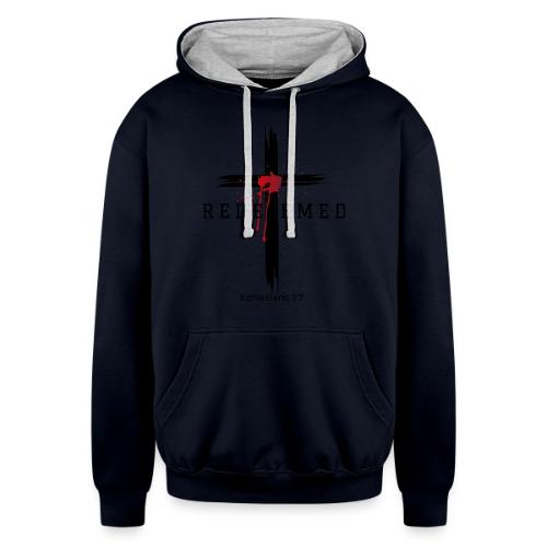 Redeemed by the blood of Jesus - Ephesians 1:7 - Unisex Contrast Hoodie