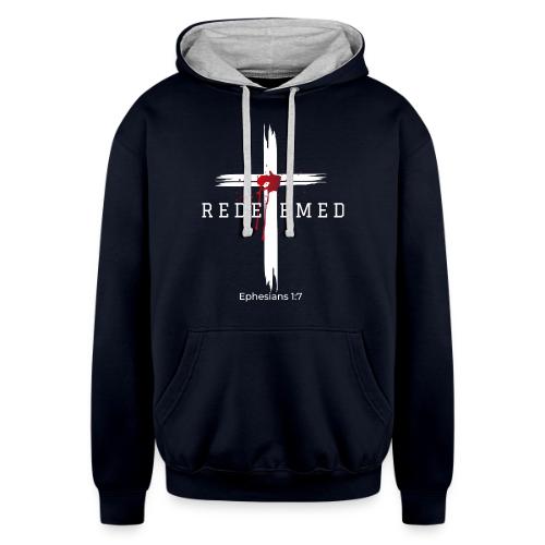 Redeemed by the blood of Jesus - Ephesians 1:7 - Unisex Contrast Hoodie