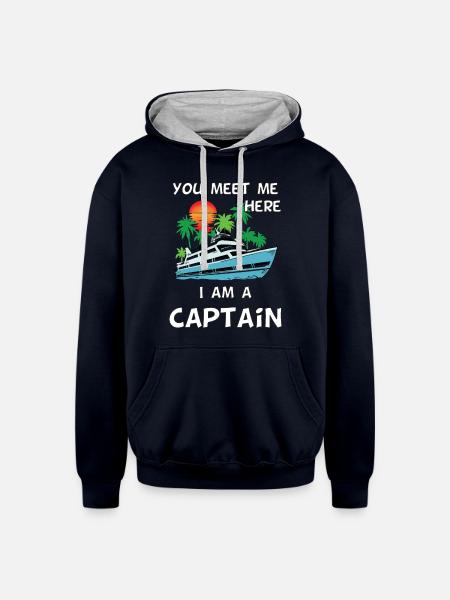 Captain Boat yacht - Unisex Contrast Hoodie - navy/heather gray