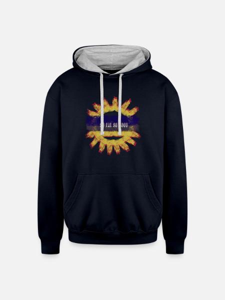 SO FAR SO GOOD - Unisex Contrast Hoodie - navy/heather gray