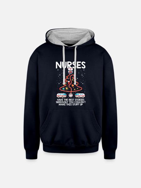 Christmas Tree Stethoscope Nurses - Unisex Contrast Hoodie - navy/heather gray