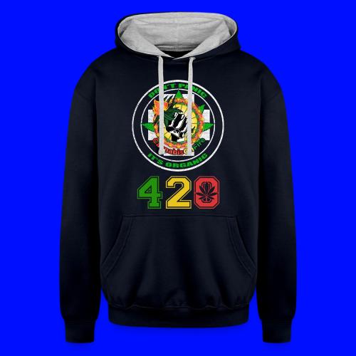 Playful 420 On Fire Organic Weed Marijuana Design - Unisex Contrast Hoodie