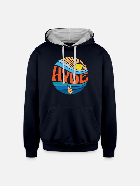 Hyde Shirt Vintage Sunset Hyde Groovy Tie Dye - Unisex Contrast Hoodie - navy/heather gray