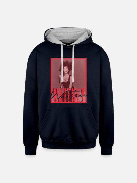 Whitney Houston Photo With Autograph And Nameplate - Unisex Contrast Hoodie - navy/heather gray