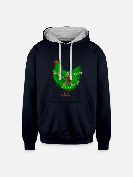 Chicken Christmas Pine Tree - Unisex Contrast Hoodie - navy/heather gray