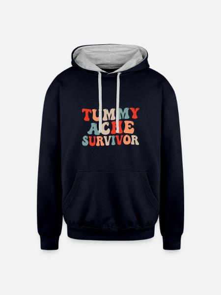 Tummy Ache Survivor - Unisex Contrast Hoodie - navy/heather gray