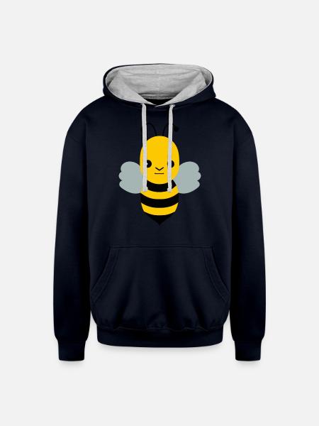 Meh Expression Cartoon Bee/Bumblebee - Unisex Contrast Hoodie - navy/heather gray