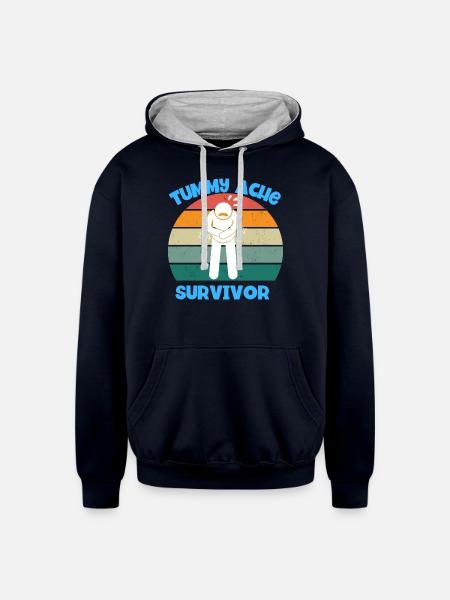 Tummy Ache Survivor - Unisex Contrast Hoodie - navy/heather gray
