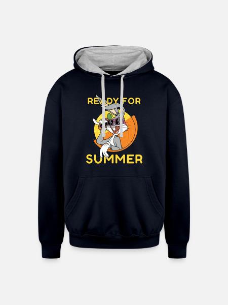 Looney Tunes Bugs Bunny Ready For Summer - Unisex Contrast Hoodie - navy/heather gray