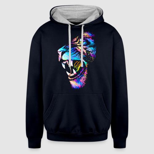 Colorful Lion Head Portrait Drawing - Roaring Lion - Unisex Contrast Hoodie