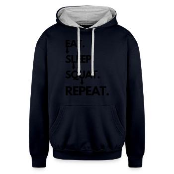 Eat Sleep Squat Repeat, motivational squats quotes - Unisex Contrast Hoodie - navy/heather gray - Front