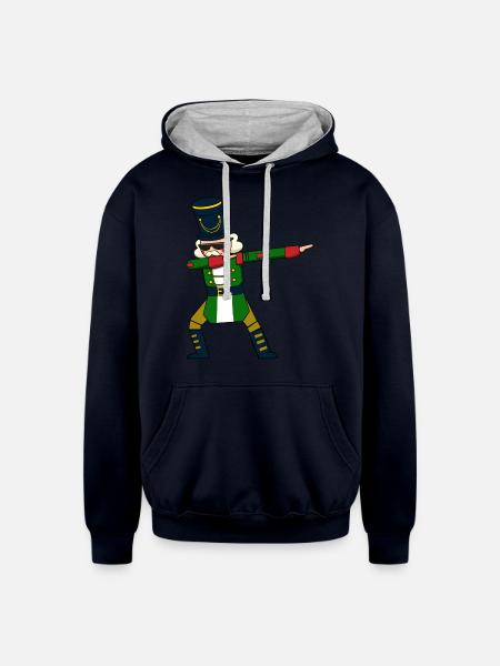 Christmas Soldier Dabbing Nutcracker - Unisex Contrast Hoodie - navy/heather gray