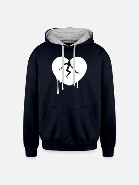 Broken Heart - Unisex Contrast Hoodie - navy/heather gray