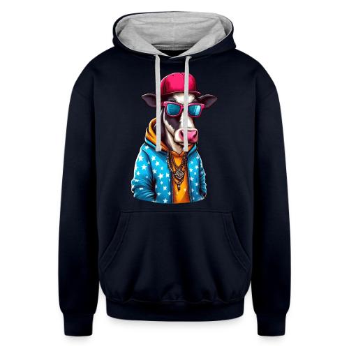 Gangster Cow Wearing a Cap - Unisex Contrast Hoodie