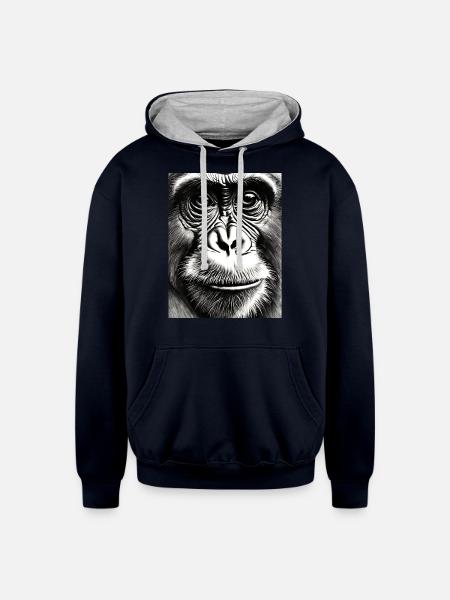 Chimp in Charcoal - Unisex Contrast Hoodie - navy/heather gray