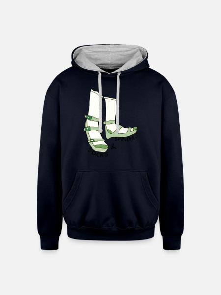 socks and sandals - Unisex Contrast Hoodie - navy/heather gray