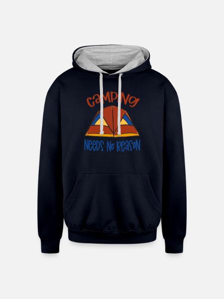 Camping Need No Reason - Unisex Contrast Hoodie - navy/heather gray