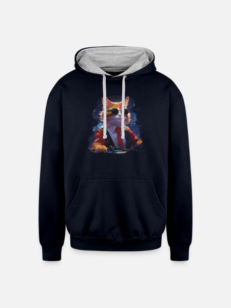 RhythmStroke Kitty T-Shirt - Unisex Contrast Hoodie - navy/heather gray