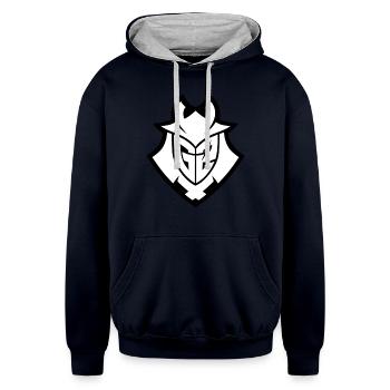 G2 Esports Logo Black Lines - Unisex Contrast Hoodie - navy/heather gray - Front