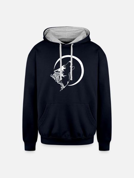 Wolf Howl Tribal - Unisex Contrast Hoodie - navy/heather gray
