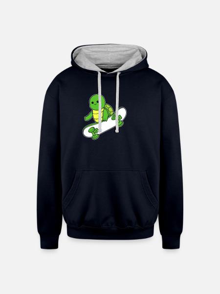Turtle Skateboarder Skateboarder Gift - Unisex Contrast Hoodie - navy/heather gray