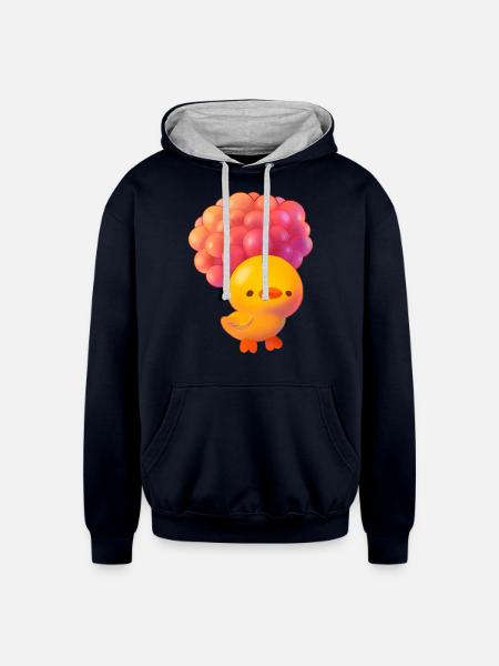 Ducky Flying With Balloons - Unisex Contrast Hoodie - navy/heather gray
