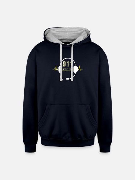 911 Dispatcher Heartbeat - Unisex Contrast Hoodie - navy/heather gray