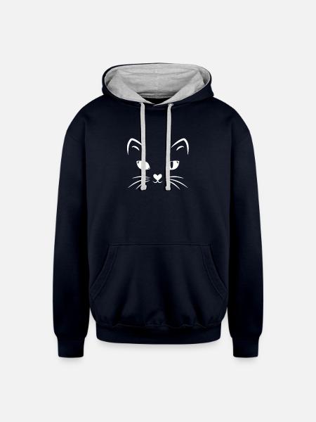 Cat Face - Unisex Contrast Hoodie - navy/heather gray