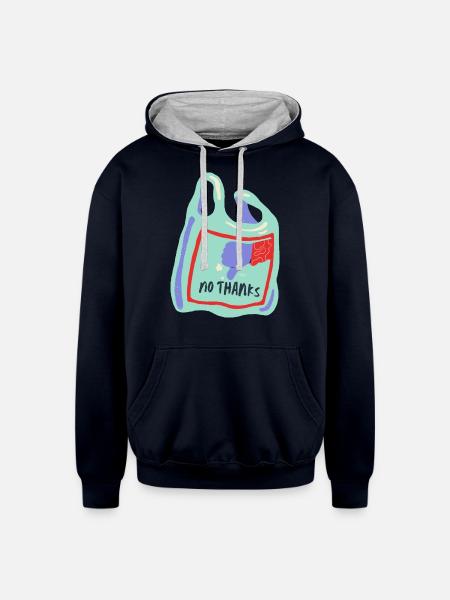 No Plastic Thanks - Unisex Contrast Hoodie - navy/heather gray