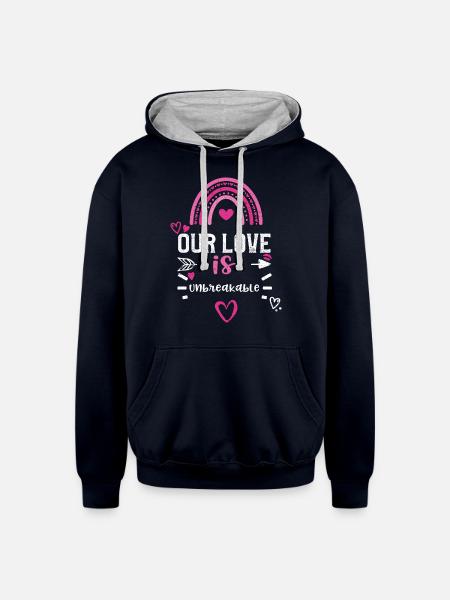Our love is unbreakable - Unisex Contrast Hoodie - navy/heather gray