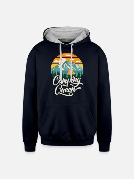 Camping Queen - Unisex Contrast Hoodie - navy/heather gray