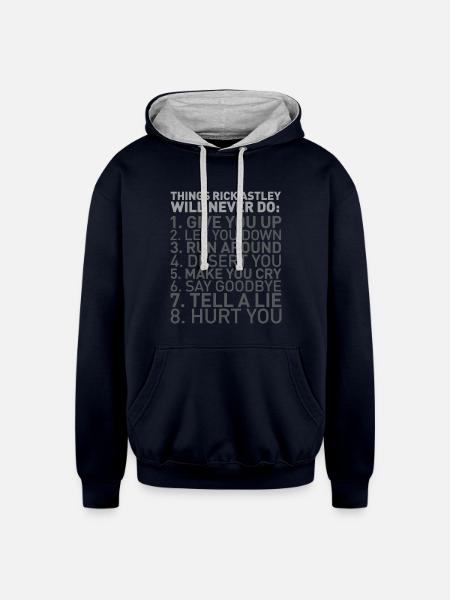 Things Rick Astley Will Never Do - Unisex Contrast Hoodie - navy/heather gray