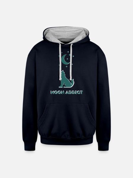 Moon Addict Howling Wolf - Unisex Contrast Hoodie - navy/heather gray