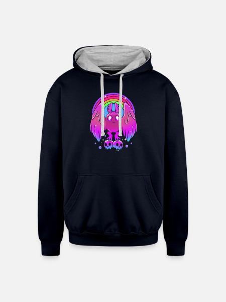Pastel Gothic Rainbow Mothman - Unisex Contrast Hoodie - navy/heather gray