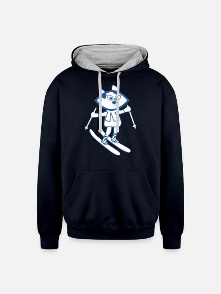Blue cat skiing - Unisex Contrast Hoodie - navy/heather gray