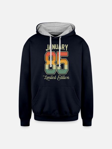 Birthday January 1985 - Unisex Contrast Hoodie - navy/heather gray