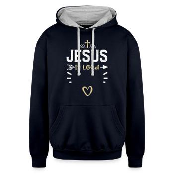 Jesus Is Lord - Jesus - Unisex Contrast Hoodie - navy/heather gray - Front