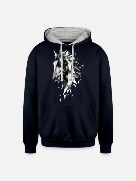 Horse - Unisex Contrast Hoodie - navy/heather gray