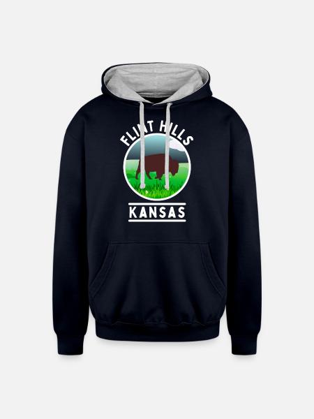 Flint Hills Kansas - Unisex Contrast Hoodie - navy/heather gray