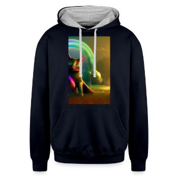 Cat Retro Classic Vintage Sunset Rainbow - Unisex Contrast Hoodie - navy/heather gray - Front